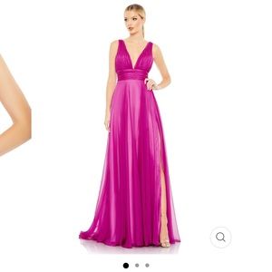 Mac Duggal DRAPED SLEEVELESS V NECK FLOWY GOWN